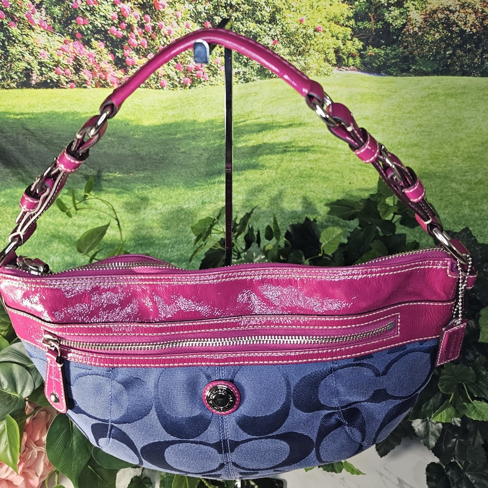 Coach LAURA Signature Hobo Purse F14938 MAGENTA & BLUE Shoulder Bag ~Rare - Picture 9 of 9